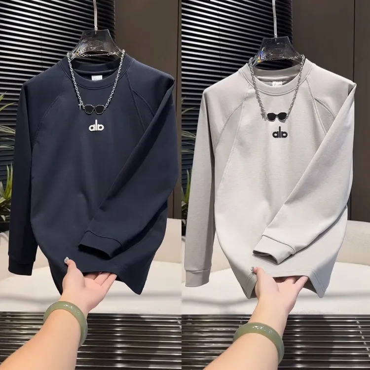 秋冬潮牌字母刺绣圆领卫衣男高档简约时尚百搭长袖套头上衣打底衫
