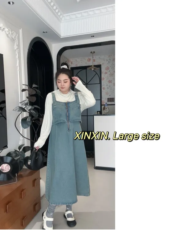 大码防晒罩衫牛仔吊带连衣裙显瘦遮肉时尚两件套春季女装