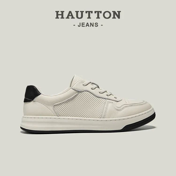 皓顿男鞋真皮透气小白鞋休闲板鞋休闲鞋春秋镂空低帮931XB5499