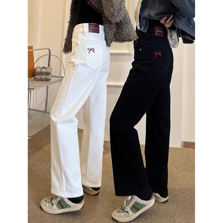 2025秋冬新款大码烟管牛仔裤女加绒加厚梨形身材遮胯显瘦直筒裤子