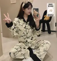 秋冬款慵懒风长袖睡衣卡通可爱开衫长裤女德绒外穿保暖家居服套装