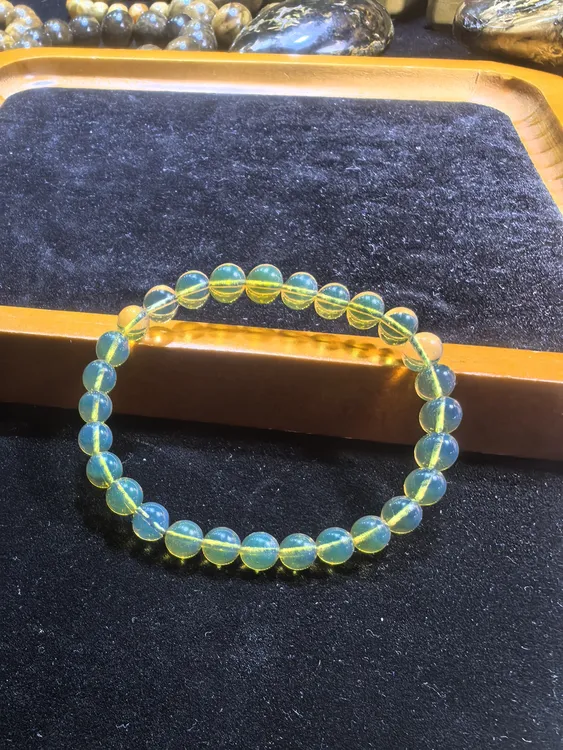 缅甸琥珀净水高蓝圆珠单圈手串