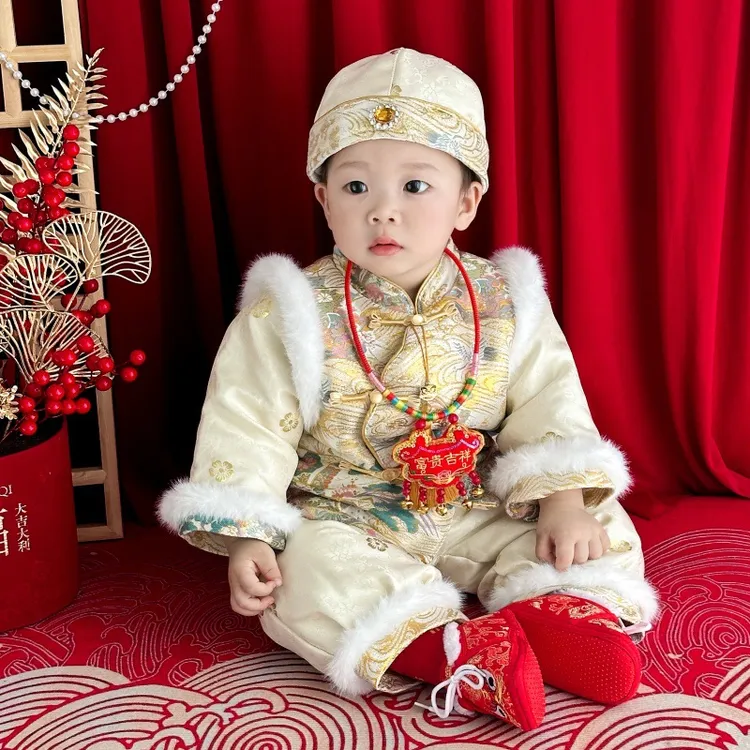 冬款男宝抓周礼服新中式加套装喜庆拜年服周岁生日宴礼服唐装儿童