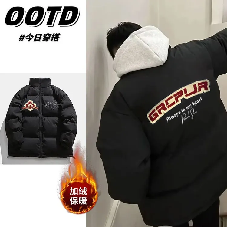 港风复古加厚棉服新款外套潮牌冬季棉衣立领保暖印花男女宽松棉袄