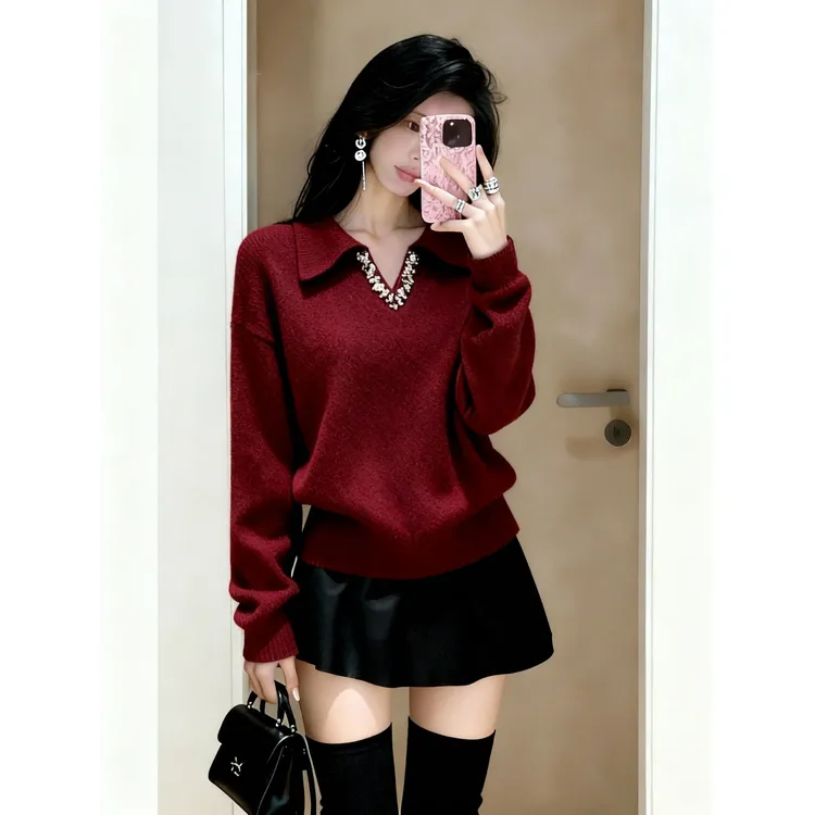 2025冬季新款网红轻奢时尚气质洋气高级女装长袖毛衣针织衫设计感