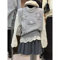 立体花朵马甲针织背心女2025秋冬季新款立领衬衫韩系温柔两件套
