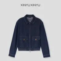 XINYU/芯与『博主』工装牛仔拉链夹克外套 31750 美式复古 高级感 