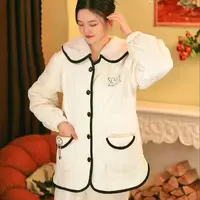 【白日美人】新款睡衣加绒加厚保暖套装精致高工艺刺绣女士家居服