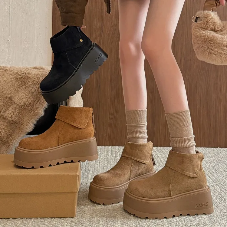 贾不假厚底增高短靴女款2025新款秋季爆款复古百搭靴子小个子必备