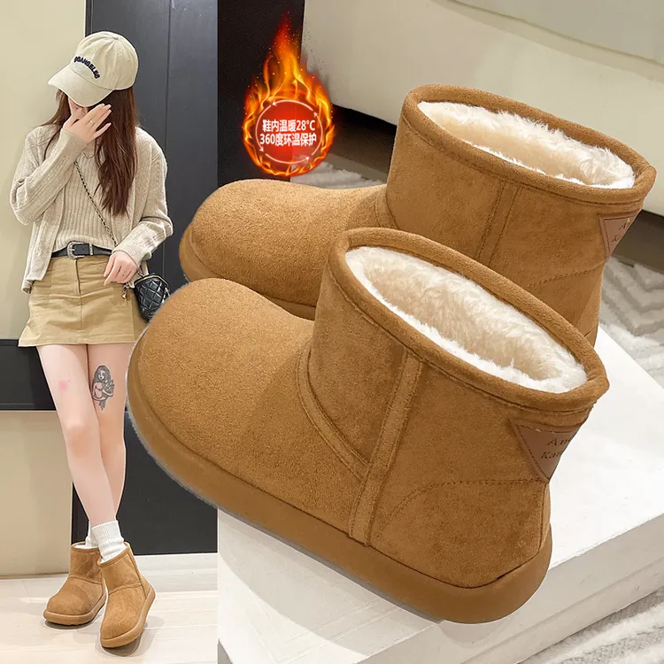 英伦风短筒加绒雪地靴女2025冬季新款东北保暖百搭勃肯面包大棉鞋