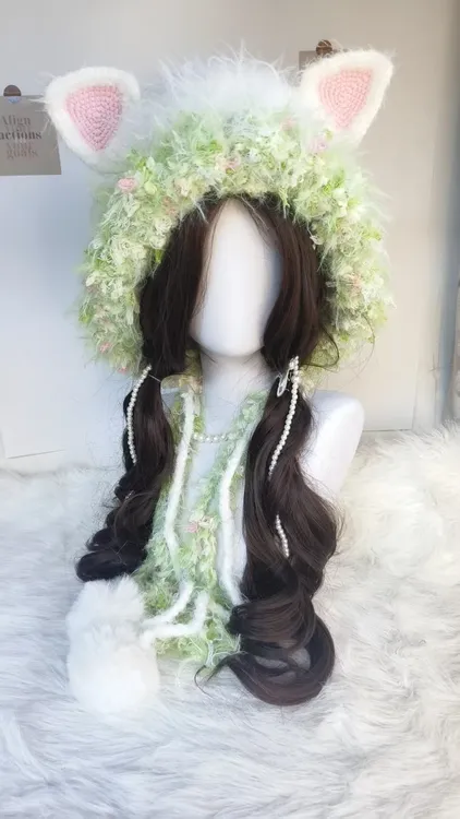 垂耳兔立耳猫耳帽diy材料包秋冬毛绒可爱韩系手工毛线钩针