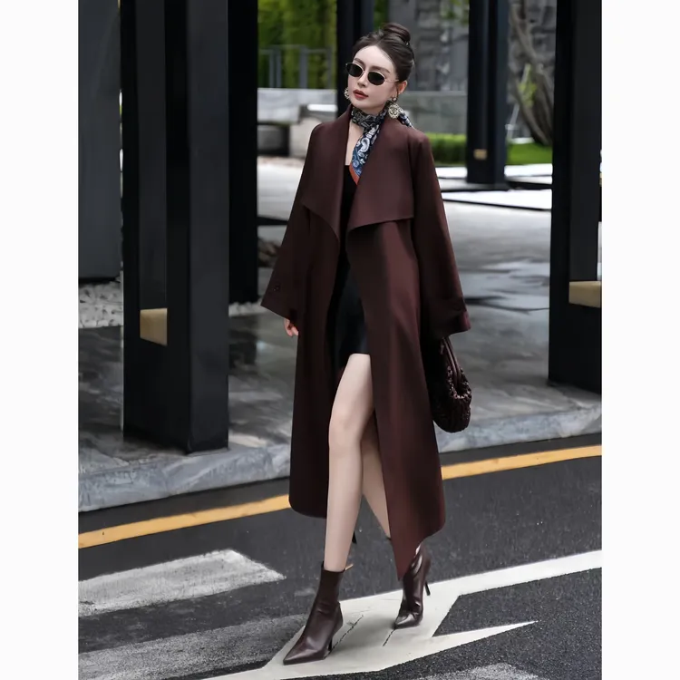 ZEROYK安可拉红长款风衣外套女高级感英伦风宽松绑带气质休闲大衣