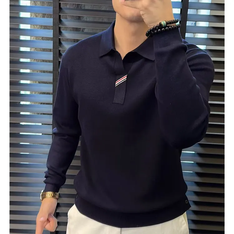 25秋季新款男士长袖翻领Polo衫针织打底衫加厚毛衣时尚百搭商务潮