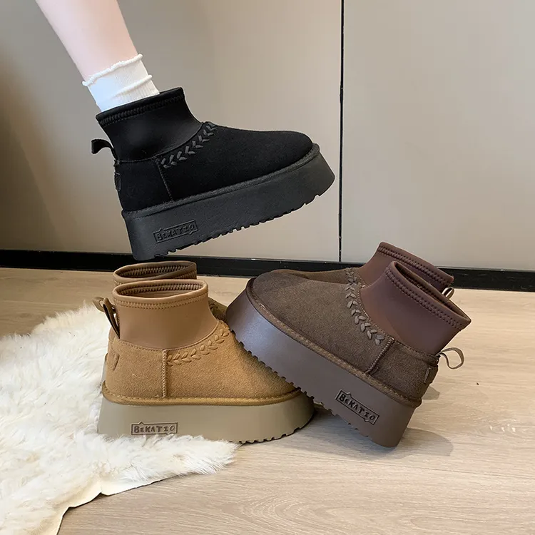 厚底雪地靴女2025冬季新款复古加绒加厚保暖短筒女靴毛毛棉靴子