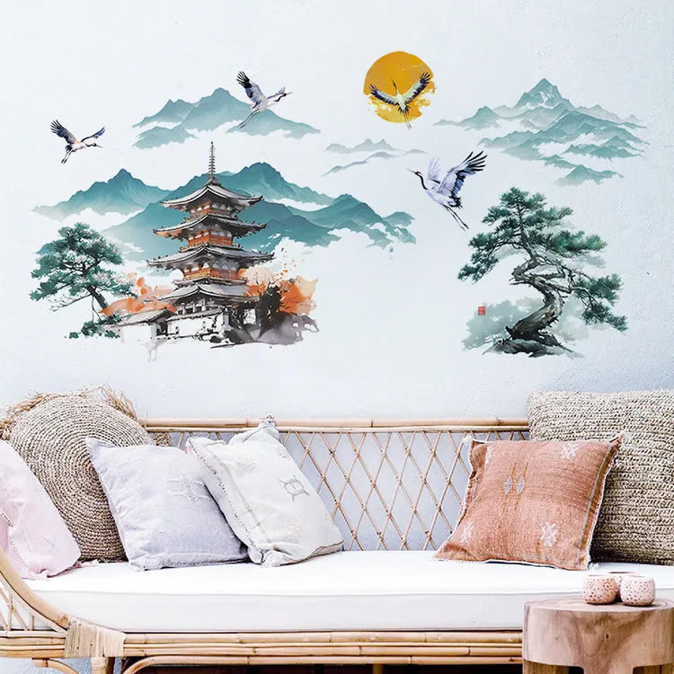 3D中国风静心竹子立体墙贴纸山水风景画贴画背景静心自粘墙面励