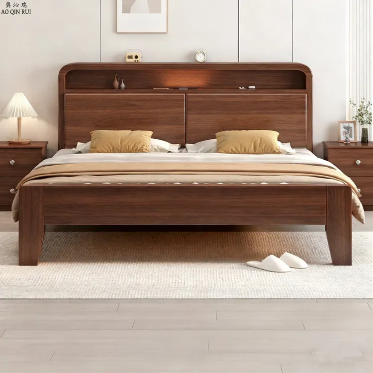 奥沁瑞全实木床简约现代家用双人床1.8米主卧床出租房1.2单人床架