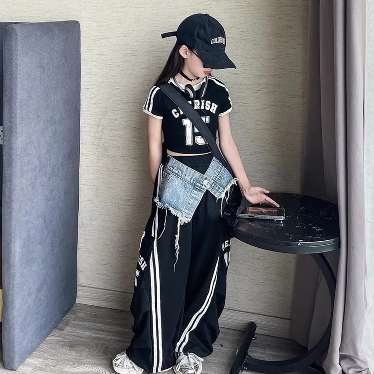 女童潮酷穿搭夏款炸街套装儿童爵士舞jazz跳舞小女孩街舞表演套装