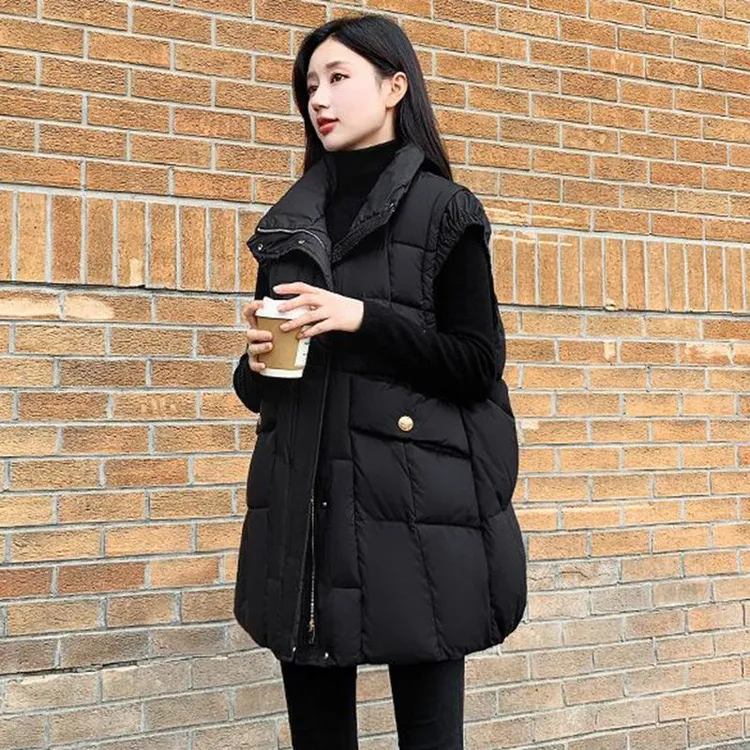 中长款羽绒服马夹女2025冬季新款流行洋气欧货黑色白鸭绒马甲外套