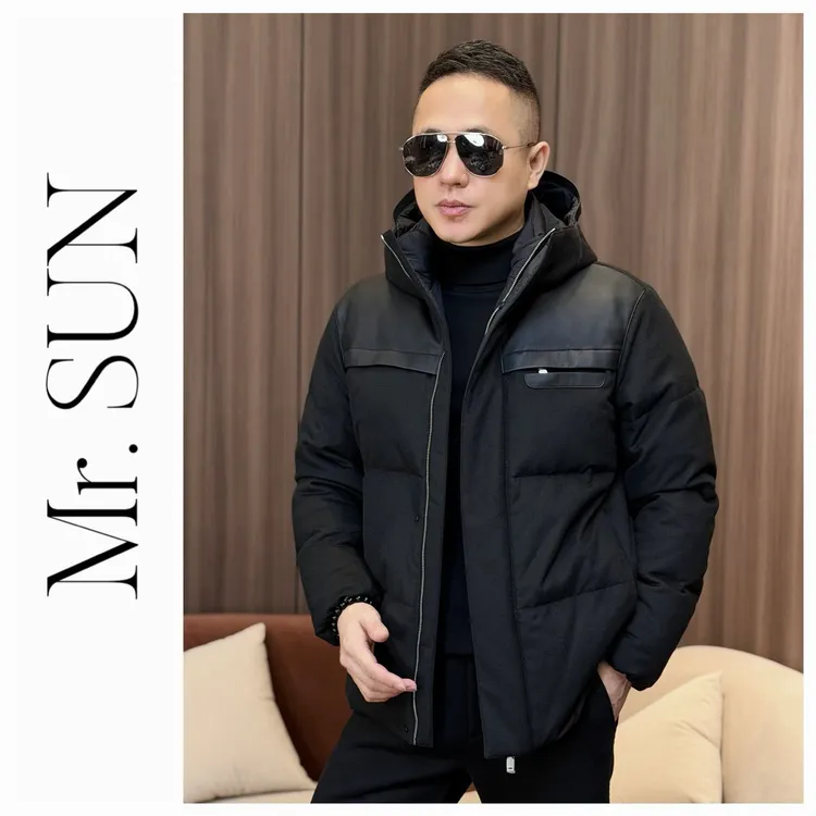 孙先生男装｜配绵羊皮鹅绒服羊毛面料连帽男款鹅绒服877825