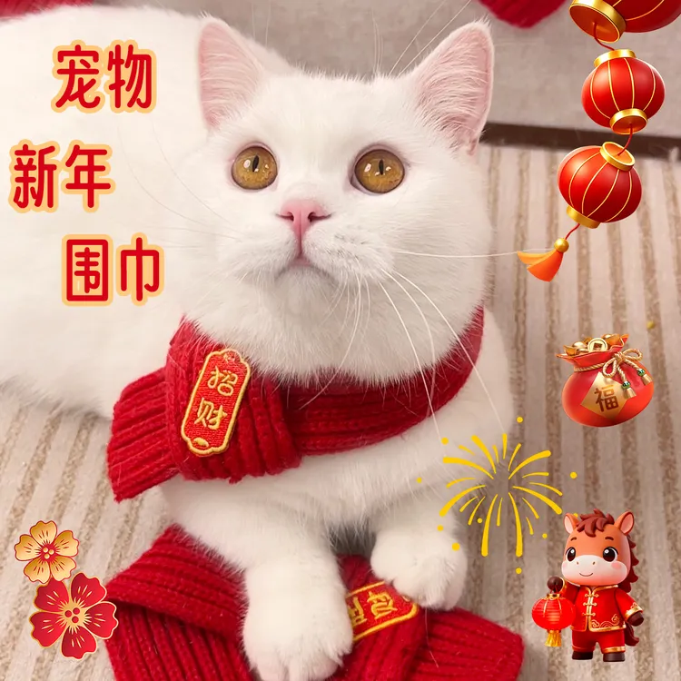 【新年礼物】猫咪狗宠物围脖针织保暖红色围巾脖好寓意创意手工围脖