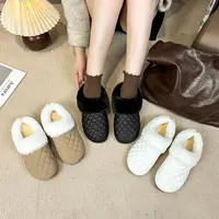 拖鞋女秋冬棉拖鞋2025新款厚底防滑免洗PU皮防水毛拖鞋冬季情侣款