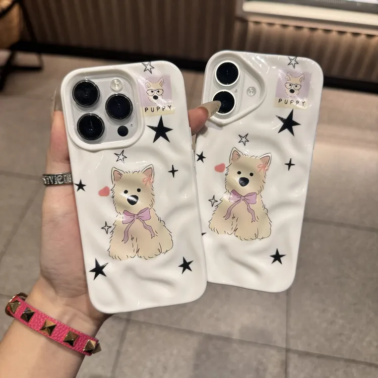 蝴蝶结小狗牛奶壳适用iPhone16苹果14promax手机壳15防摔13