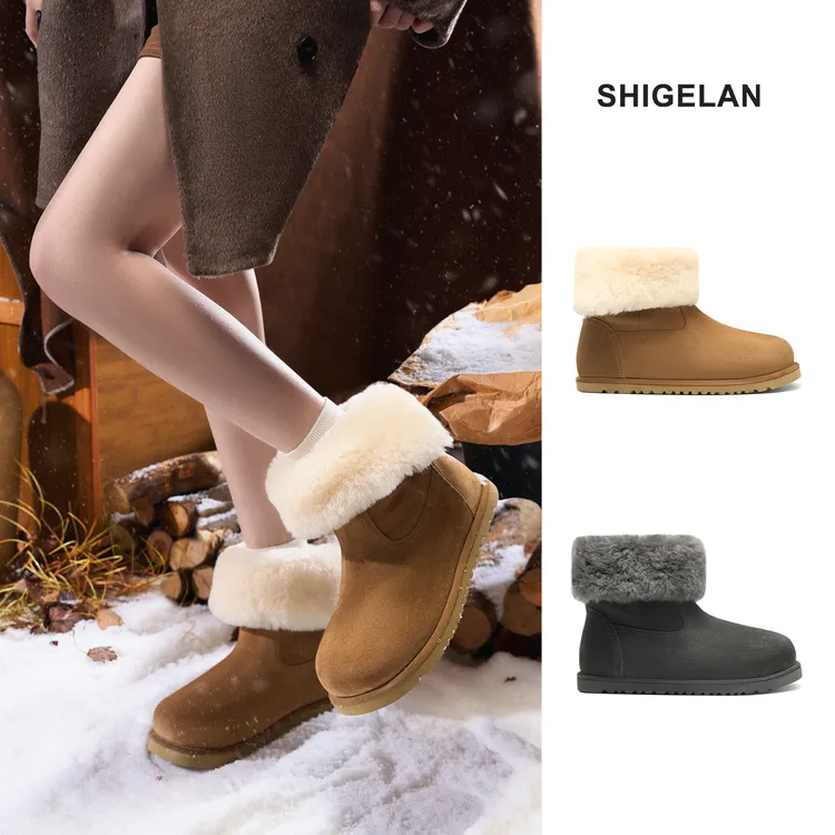 诗歌兰棉鞋冬季加绒加厚保暖平底防滑女款毛毛外穿雪地靴9250-66