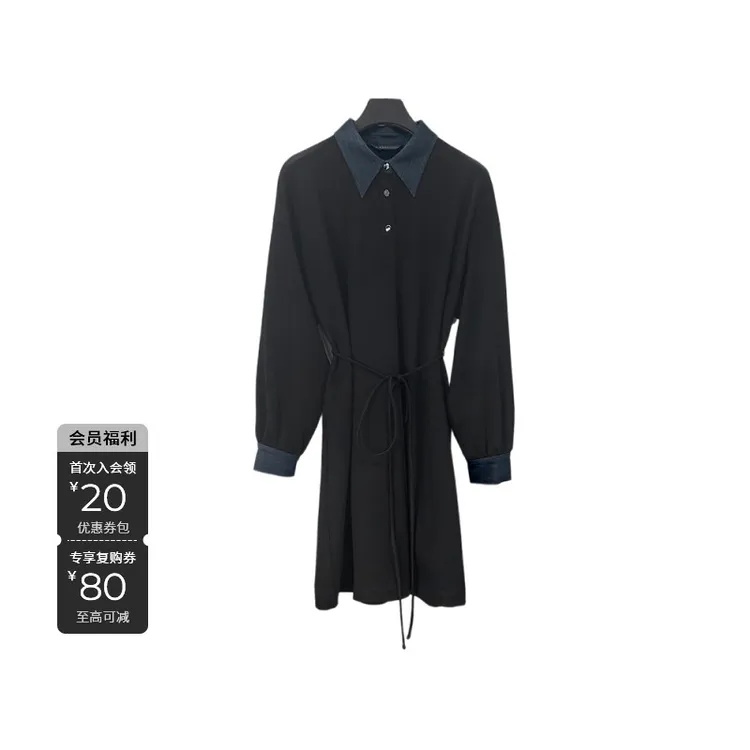 S·DEER圣迪奥春季新款显瘦休闲时尚黑色设计感连衣裙S251Z1201