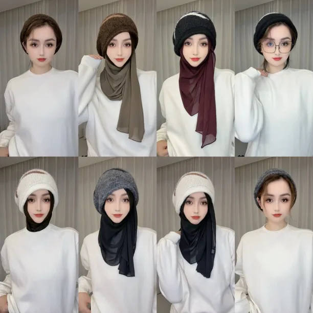 高品质毛线针织蝴蝶结图案堆堆帽子