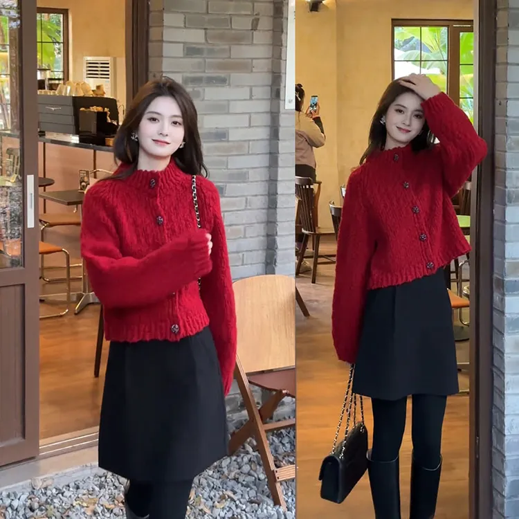 套装女装爆款2025新款冬季洋气长袖针织上衣显瘦百搭半身裙两件套