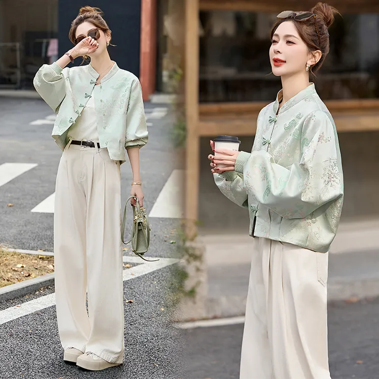 新中式国风短外套洋气衣服女装春秋季款宽松显瘦复古盘扣夹克上衣