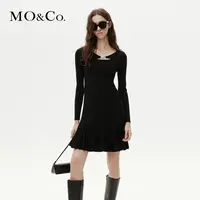 【贤哥专享】MOCO春季解构假两件露肤高腰压褶针织连衣裙MBC4DRS005