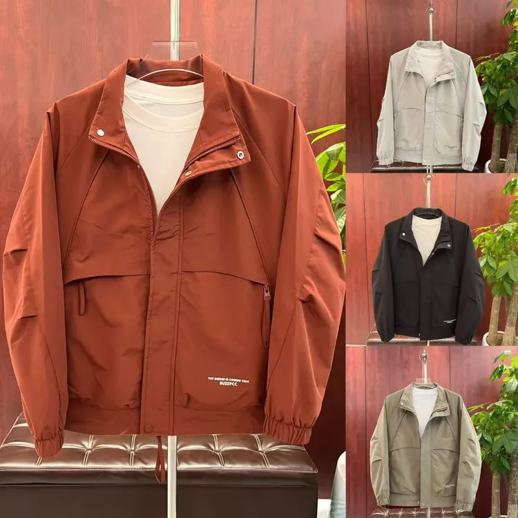 (郝先生)秋季新款潮牌纯色立领休闲百搭男士工装夹克外套