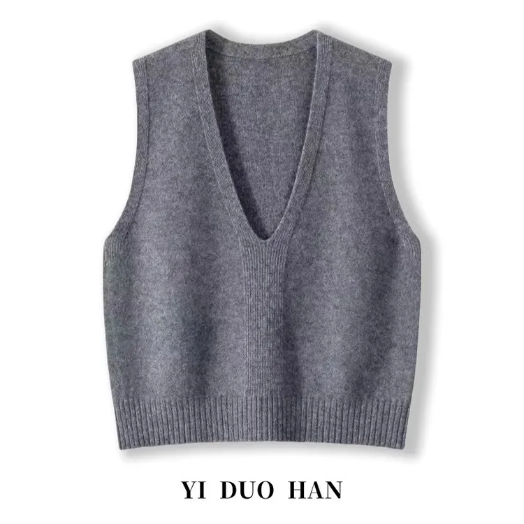 清仓捡漏~洋气宽松外穿大V领针织马甲女秋冬季叠穿毛衣背心上衣春