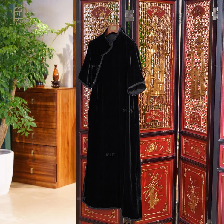 【锦·系】真丝丝绒中式国风桑蚕丝连衣裙L-36973-S3882788