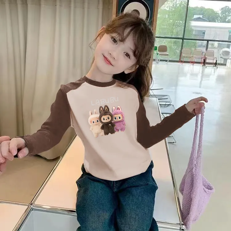 2025新款拉布布纯棉女童春秋撞色长袖T恤独特时髦洋气女童装上衣
