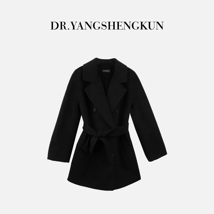 杨圣坤2025新品100%山羊绒中长款双排扣双面呢大衣外套TR2581496