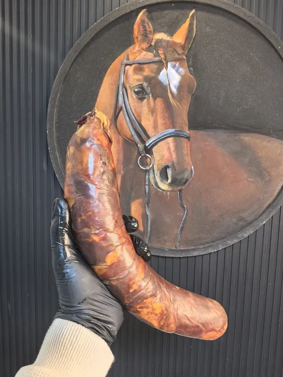 【大块肉熏马肠】生/قېزا