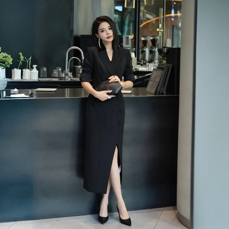 POPULARYW【晨雾微光】Z·R上品屋 轻奢显瘦长袖收腰V领修身连衣裙