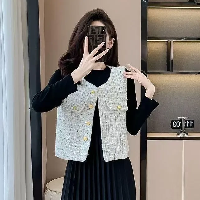 2025春秋时尚名媛气质高端正版显瘦小香风马甲外套女网红洋气针织