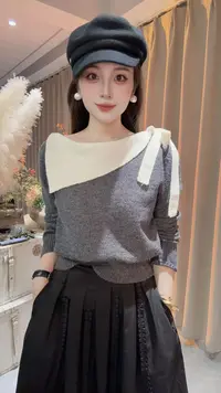 HUIHUI 韩系气质斜肩针织上衣