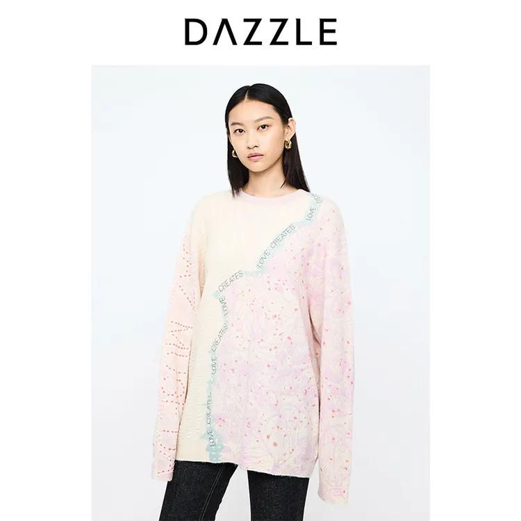 DAZZLE地素毛针织衫针织长袖提花套衫2I4E476