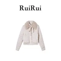 RUIRUI瑞25新款秋冬简约翻毛领菱形格工艺羽绒服