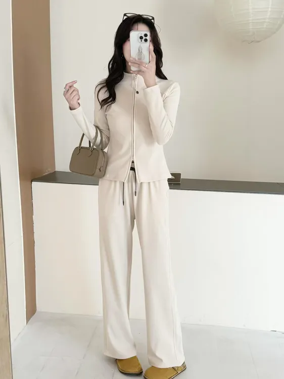 秋冬时尚百搭lulu同款全拉链塑形衫运动休闲连帽气质套装