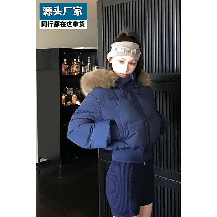 梵乐芬毛领连帽服女冬季新款收腰加厚保暖小个子短款棉袄外