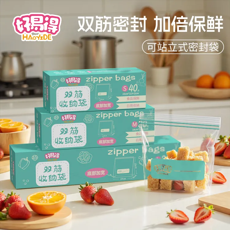 【好易得】食品果蔬保鲜袋密封收纳袋冰箱冷冻冷藏防漏防串味家用