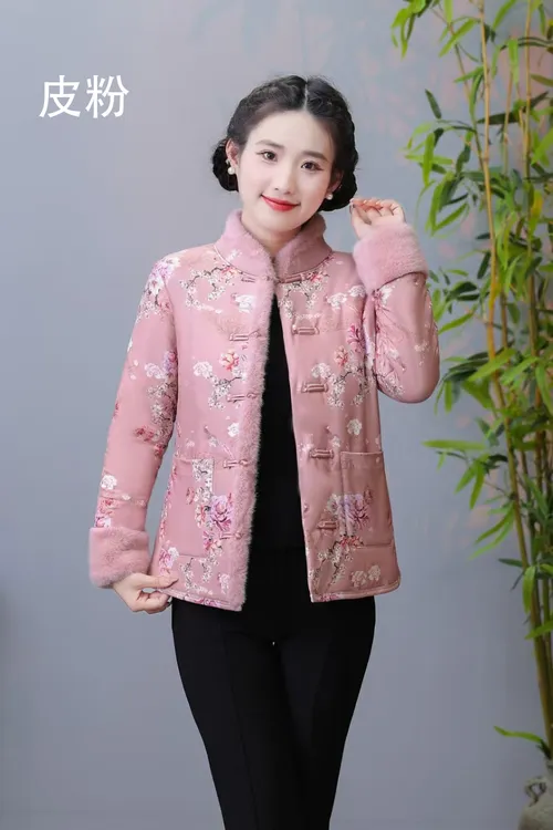 妈妈冬款加厚保暖时尚国风秋冬短款上衣小棉袄气质中国风复古外套