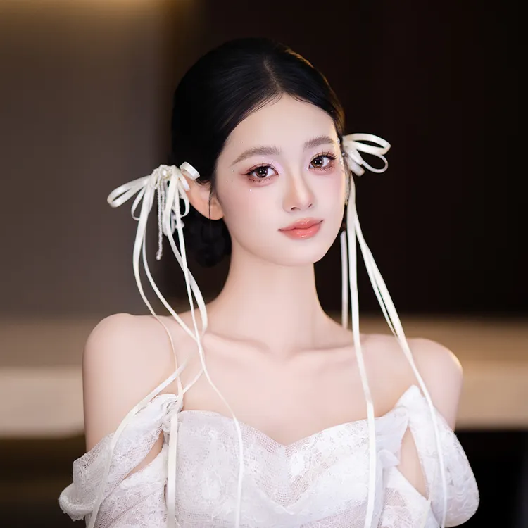 非金属布艺婚庆饰品 新娘蝴蝶结少女感丝带甜美缎面发饰品MC2991