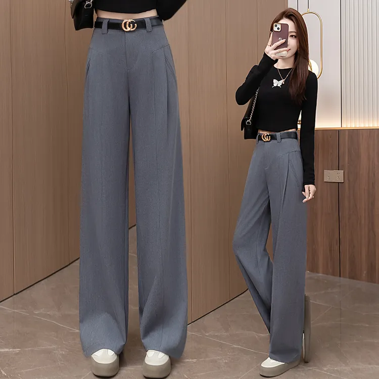 2025女春秋新款流行高级感醋酸西装裤直筒香蕉裤休闲弯刀裤子