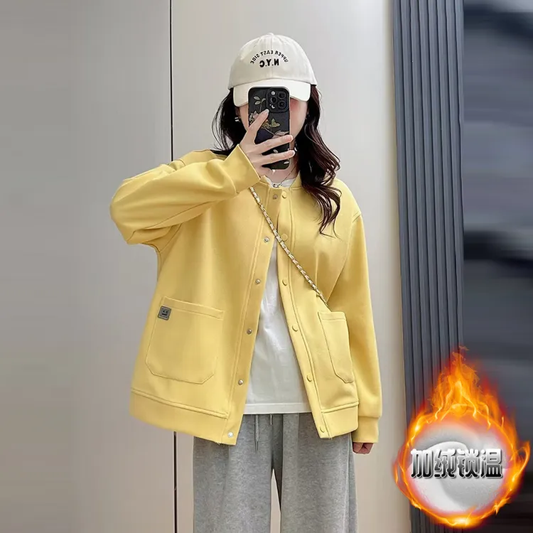 韩版简约春季新款休闲女装高级感长袖卫衣外套加绒保暖显瘦上衣潮